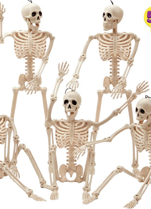 JOYIN 5 PCS Posable Halloween Skeleton Decor 16 Inches, Full Body Posable Joints Hanging Skeletons for Halloween Decorations, Graveyard Props, Haunted House Accessories, Spooky Scene Party Favors