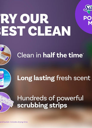Swiffer PowerMop Mopping Kit for Floor Cleaning, Set Includes 1 Power Mop, 2 Replacement Pads, 1 Liquid Solution Refill, 2 Batteries, No Bucket Needed Electric Spray Cleaner, Multi-Surface and Wood