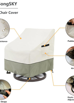 Outdoor Swivel Lounge Chair Cover 2 Pack,100% Waterproof Heavy Duty Outdoor Chair Covers,(33 W x 35 D x 38.5 H inches) Patio Furniture Cover for Swivel Patio Chair,White&Grayish Green