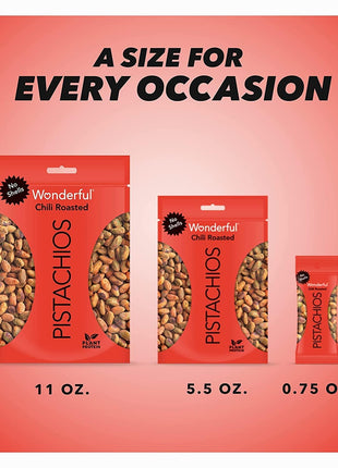 Wonderful Pistachios No Shells, Chili Roasted Nuts, 11 Ounce Resealable Bag, Protein Snacks, Gluten Free College Snacks, Healthy Snacks for Adults