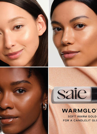 Saie Glowy Super Gel Warmglow Duo - Lightweight Illuminator & Makeup Primer for Glowing Skin - Soft Warm Gold (1 oz & 0.5 oz)