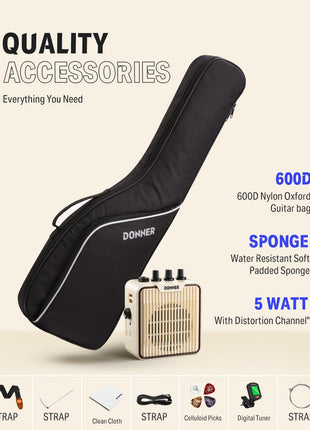 Donner 30 Inch Kids Electric Guitar Beginner Kit ST-Style (Red) | Mini Electric Guitar for Boys Girls with Amp, 600D Bag, Tuner, Picks, Cable, Strap, Extra Strings, and Lessons, DSJ-100
