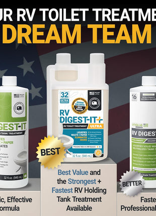 Unique RV Digest-It Ultra RV Toilet Treatment, 32 Uses, Super Concentrated - Eliminates Smells and Liquifies Waste, Easy-Measure Extra-Strength Preventive Bio-Enzymatic Holding Tank Treatment (32 oz)