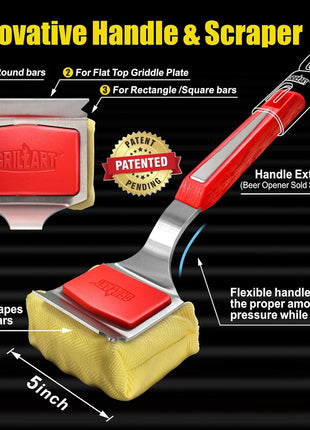 GRILLART Grill Brush Bristle Free. SteamWizards BBQ Replaceable Cleaning Head, Unique Seamless-Fit Scraper Tool for Cast Iron/Stainless-Steel Grates, Safe Barbecue Grill Cleaner-Red