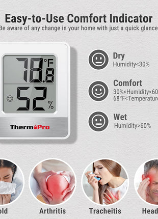 TempPro TP49 Digital Hygrometer Indoor Thermometer Humidity Meter Room Thermometer with Temperature and Humidity Monitor Mini Hygrometer Outdoor Thermometer (Previously ThermoPro)