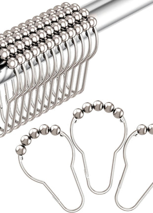 Amazer Shower Curtain Hooks, Decorative Rust Proof Stainless Steel Shower Curtain Hooks for Bathroom Shower Rods Set of 12, Polished Nickel