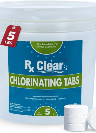 Rx Clear 3 inch Inch Chlorine Tabs | 5 Pounds | Individual Stabilized Chlorinating Tablets for Sanitizing Swimming Pools | Long Lasting, Slow Dissolving, and UV Protected