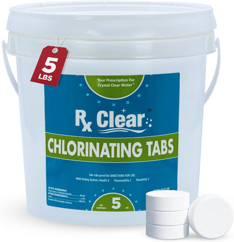 Rx Clear 3 inch Inch Chlorine Tabs | 5 Pounds | Individual Stabilized Chlorinating Tablets for Sanitizing Swimming Pools | Long Lasting, Slow Dissolving, and UV Protected