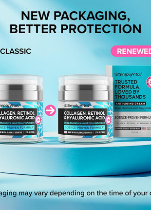 SimplyVital Face Moisturizer Retinol Collagen Hyaluronic Acid Cream 1.7 oz | Anti-Aging, Moisturizer Face Cream for Women & Men, Visibly Firming, Hydrating Neck Care, Day & Night Skin Care, Silky Feel