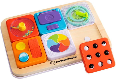Fat Brain Toys PlayTab Essentials, Modular Sensory Activity Board, Busy Board for Toddlers and Babies Ages 12 Months+ | Busy board with swappable sensory tiles. Fine motor skills, sensory learning, cause-and-effect. Babies, toddlers, 12 months+.