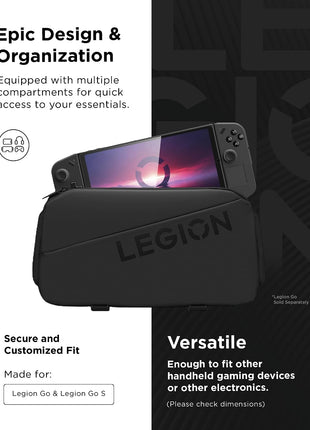 Lenovo Legion Sling Bag, Waterproof Carrying Case Bag for Legion Go Gaming Console, Black, Custom Fit Console Carrier, Adjustable Shoulder Strap, Multiple Compartments, Durable and Stylish Design