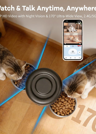 Automatic Cat Feeder with Camera, 5.2L Smart Food Dispenser for Cat & Dog | 1080P HD Video with Night Vision, 2.4G/5G WiFi Pet Feeder, 2-Way Audio & Meal Call Pet Food Dispenser, Motion Capturing