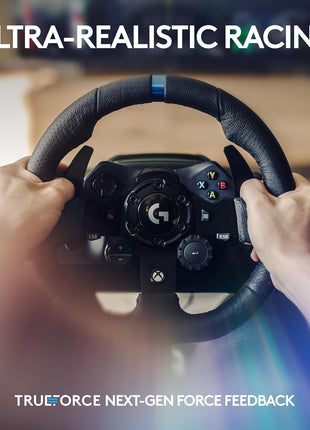 Logitech G923 Racing Wheel and Pedals for Xbox X|S, Xbox One and PC Featuring TRUEFORCE up to 1000 Hz Force Feedback, Responsive Pedal, Dual Clutch Launch Control, and Genuine Leather Wheel Cover