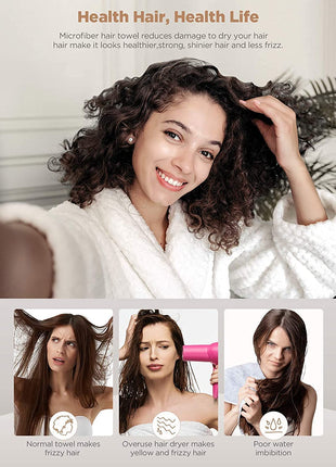 Hicober Microfiber Hair Towel, 3 Packs Hair Turbans for Wet Hair, Drying Hair Wrap Towels for Curly Hair Women Anti Frizz (Blue,Grey,Pink)