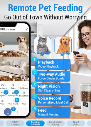 Frienhund Dual Automatic Cat Feeder with Camera for 2 Cats: 5G WiFi Automatic Dog Feeder with Night Vision, 7L Auto Cat Food Dispenser with Two Camera for Multiple Pet, Easy to Clean-29 Cup(ACF180W-A)