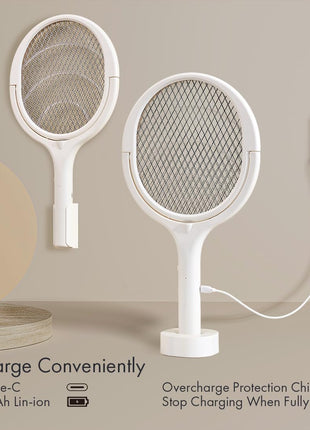 GeckoMan Rotating Head Electric Fly Swatter Racket Rechargeable Bug Zapper Racket Bug Zapper Indoor Fly Zapper Mosquito Zapper Flies Killer for Indoors, with a Telescopic Extension