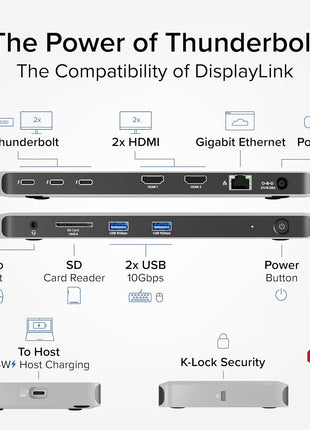 Plugable Thunderbolt 4 Dock for Quad Monitors 100W, Thunderbolt Docking Station Connects up to Four 4K Monitors for Windows and Mac Laptops, 2x HDMI, 4x Thunderbolt 4/USB C, Driver Required TBT-6950PD
