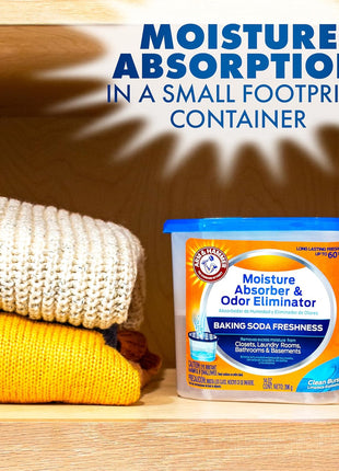 Arm & Hammer Clean Burst Moisture Absorber and Odor Eliminator Tubs, 14 oz, 3 Pack, Attract and Trap Excess Moisture, Eliminate Musty Odors, Convenient and Effective, White