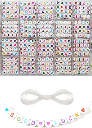 1400 Pieces 4x7mm White Round Acrylic Alphabet Letter Beads A-Z Heart Pattern Beads and Crystal Line for Jewelry Making Bracelets Necklaces Key Chains