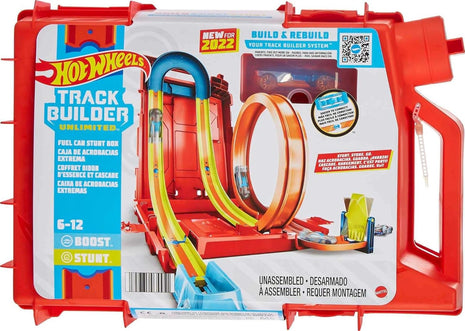 Hot Wheels Track Builder Unlimited Fuel Can Stunt Box Playset & Car | Portable Track Set in a Container that Looks like a Gas Can, 14 Component Parts & 1:64 Scale Toy Vehicle