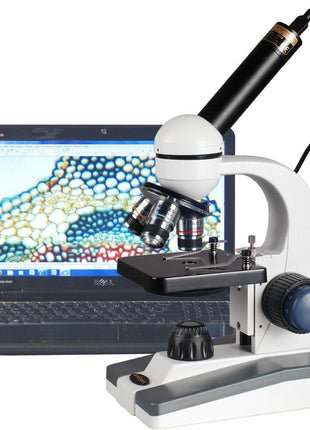 AmScope M150 Series Portable LED Monocular Student Compound Microscope - 40X-1000X Magnification - Microscope Kit Includes Dust Cover, 2 Clips & 2 Eyepieces