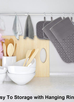 KEGOUU Oven Mitts and Pot Holders 6pcs Set, Kitchen Oven Glove High Heat Resistant 500 Degree Extra Long Oven Mitts and Potholder with Non-Slip Silicone Surface for Cooking (Grey)