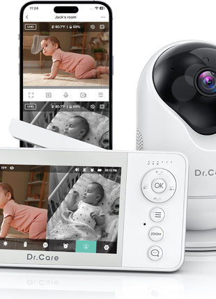 Dr.Care VistaView Lite RB Smart WiFi Baby Monitor - 4inch 720P Split Screen & 1080P Camera App Control, Motion Alerts, 2500mAh Removable Battery, HD Night Vision, 2-Way Talk, Multi-User, Triple Security