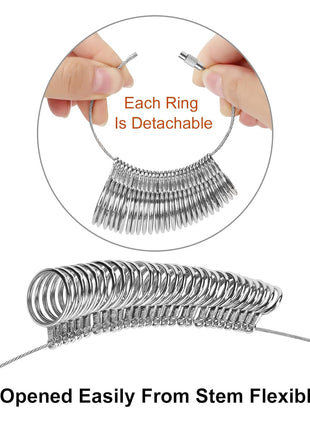 Ring Sizer Measuring Tool Kit, Ring Mandrel Measurer, 27 PCS Premium Steel Measuring Ring Tool, US Ring Size 0-13, 2 PCS Reusable Finger Size 1-17 USA Rings Size with Magnified Glass