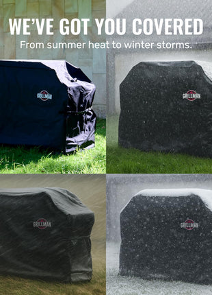 Grillman Grill Cover, BBQ Outdoor Grill Covers, Charcoal, Gas Grills, Waterproof, Rip-Proof, Weather-Resistant, Anti-UV, Barbecue Cover for Weber, Genesis, Charbroil, Nexgrill, etc (Black, 58 Inch)