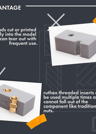 ruthex M3 Threaded Inserts - 100 Pieces RX-M3x5.7 Brass Heat Set Insert for Plastic Parts - Metric knurled Nuts - Insert by Heat into 3D Printing Components