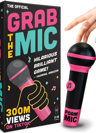 Lucky Egg Official Grab The Mic – Family Karaoke Board Game w/Foam Mic, 8+ Ages, 2-10 Players - Games for Bad Singers w/ 230 Lyrics (115 Cards)
