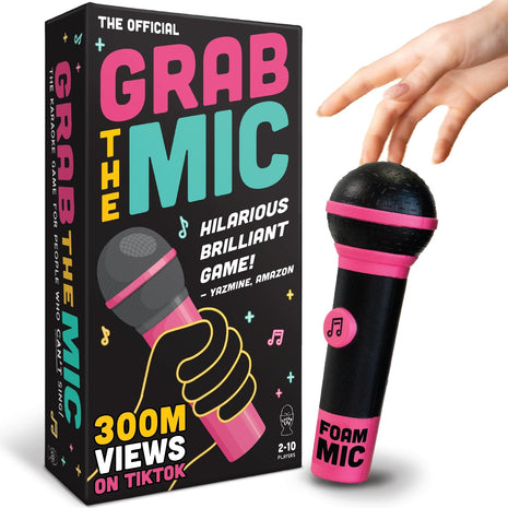 Lucky Egg Official Grab The Mic – Family Karaoke Board Game w/Foam Mic, 8+ Ages, 2-10 Players - Games for Bad Singers w/ 230 Lyrics (115 Cards)