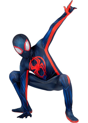 Marvel Miles Morales: Spider-Man Official Youth Deluxe Zentai Costume - Stretch Spandex with Hidden Zippers, Wrist Slits (M) Multi