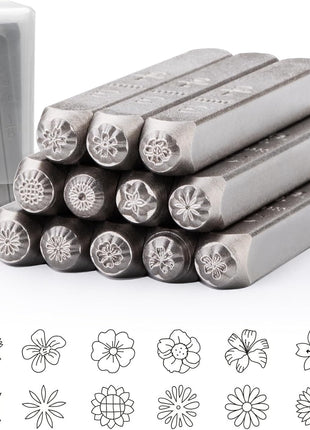 12pcs Plant Theme Metal Stamping kit, 6MM (1/4") Metal Punch Stamping Kit DIY Arts and Crafts Supplies Metal Stamping Accessories, Leather, Wood for Jewelry Stamping kit
