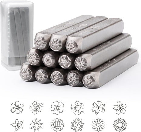 12pcs Plant Theme Metal Stamping kit, 6MM (1/4") Metal Punch Stamping Kit DIY Arts and Crafts Supplies Metal Stamping Accessories, Leather, Wood for Jewelry Stamping kit