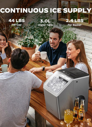 Silonn Ice Makers Countertop, 44lbs Per Day, 2 Ways to Add Water, Auto Self-Cleaning, Stainless Steel Ice Machine for Home Office Bar Party