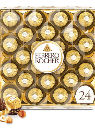 Ferrero Rocher Gourmet Hazelnut Milk Chocolate Gift Box, 24 Individually Wrapped Treats, 10.6 oz