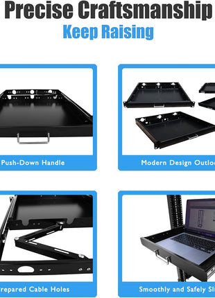 1U Rack Mount Sliding Keyboard Tray Cantilever for Server Data Network Rack | Properly Sized