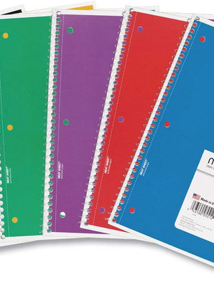Mead Spiral Notebook, 1 Subject, College Ruled Paper, 7-1/2" x 10-1/2", 70 Sheets per Notebook, Colors Will Vary, 6 Pack (73065)