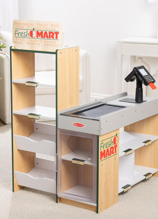 Melissa & Doug, Fresh Mart Pretend Grocery Store, Kids Cash Register with Scanner, Shelves, & Conveyor Belt, Kids Toys for Girls & Boys
