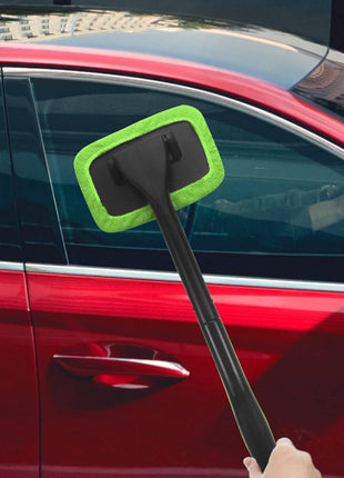 Car Windshield Cleaning Tool, Windshield Cleaner with 4 Washable and Reusable Microfiber Pads and Extendable Handle, for Auto Glass Wiper