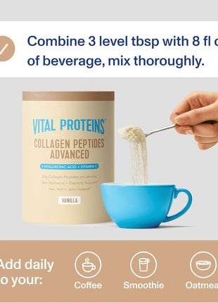 Vital Proteins Collagen Peptides Advanced, Vanilla, 21oz | Hyaluronic Acid & Vitamin C, Supports Hair Skin & Nails, Collagen Peptides, Vanilla Flavor, 26 Servings