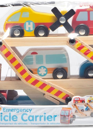 Melissa & Doug Emergency Vehicle Carrier Wooden Truck with 4 Rescue Vehicles