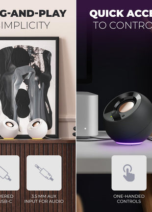 Creative Pebble SE Minimalist 2.0 USB-C Powered PC Speakers with RGB Lighting, 3.5 mm AUX-in, Up to 4.4W RMS Power for Computers and Laptops (Black)