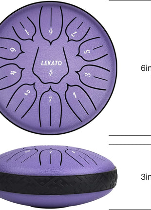 LEKATO Steel Tongue Drum 6 Inch 11 Notes, Rain Drum D Major Handpan Drum for Meditation Yoga Beginner Christmas Gift for Families/Friends,Purple