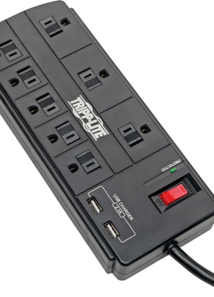 Tripp Lite Surge Protector with USB Charging, 8 Outlet Surge Protector Power Strip, 2 USB Charge Ports, 8ft Cord, 1200 Joules, Black (TLP88USBB)