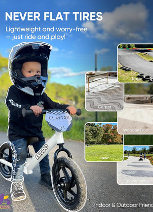 KRIDDO Balance Bike 2 Year Old, Tool-Free Adjustable Toddler Bike | Easy to Assemble, Personalized Plate with 3 Sticker Sets, White, 2 Year Old Boy Birthday Gift