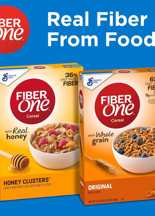 Fiber One Cereal, Original Bran, High Fiber Cereal Made with Whole Grain, 19.6 oz