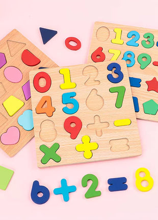 Wooden Puzzles for Toddlers 3-5, Boys & Girls, Montessori Toddler | 3 in 1 Wooden Puzzle, Alphanumeric Graphics Cognitive, for toddlers 3-5 make, natural wood, gift for a birthday