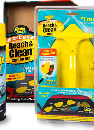 Invisible Glass 99031 Reach & Clean Glass Windshield Cleaner Tool Combo Kit With Premium Aerosol Glass Cleaner, Extendable Handle, (2) Reusable Quick Change Microfibers, and Storage Bag